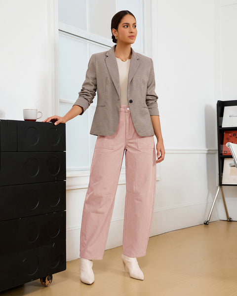 GRAPENT Barrel Pants Women Business Casual High Waisted Chino Ankle Slacks Elastic Waist Trousers Pants for Women, Tapered Leg, Four Pockets, Fall, Winter Pants, Work Office Outfit, Dressy Casual Wear