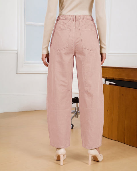 GRAPENT Barrel Pants Women Business Casual High Waisted Chino Ankle Slacks Elastic Waist Trousers Pants for Women, Tapered Leg, Four Pockets, Fall, Winter Pants, Work Office Outfit, Dressy Casual Wear