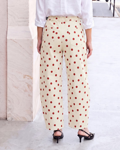 GRAPENT Barrel Womens Jeans High Rise Polka Dot Pull On Stretch Denim Pants | Cropped Jeans for Women, Elastic Waist with Drawstring, High Waisted, 27 Inch Inseam, Dressy Casual Outfit, Casual Daily Wear