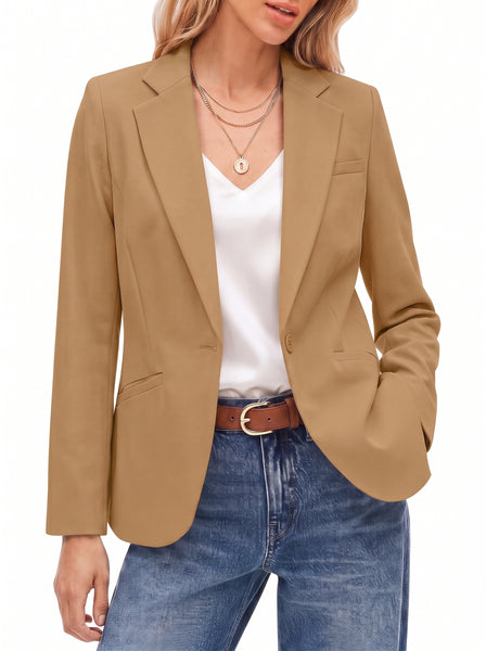 GRAPENT Blazers for Women Business Casual Long Sleeve Work Office Jackets | Womens Blazers Dressy Casual Outfits, Notched Lapel, Shoulder Pads, Single Button and 2 Pockets, Work Wear, Interview Outfits