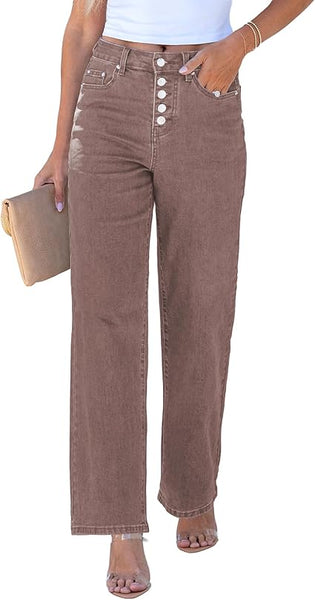 GRAPENT Wide Leg Jeans for Women High Waisted Trendy Button Fly Stretchy Denim Pants Vintage Straight Leg Trouser Jeans