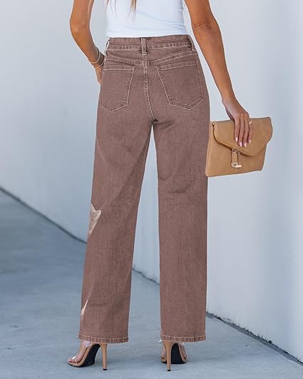 GRAPENT Wide Leg Jeans for Women High Waisted Trendy Button Fly Stretchy Denim Pants Vintage Straight Leg Trouser Jeans