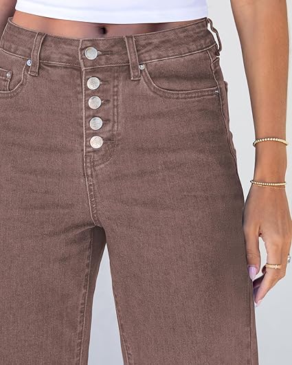 GRAPENT Wide Leg Jeans for Women High Waisted Trendy Button Fly Stretchy Denim Pants Vintage Straight Leg Trouser Jeans
