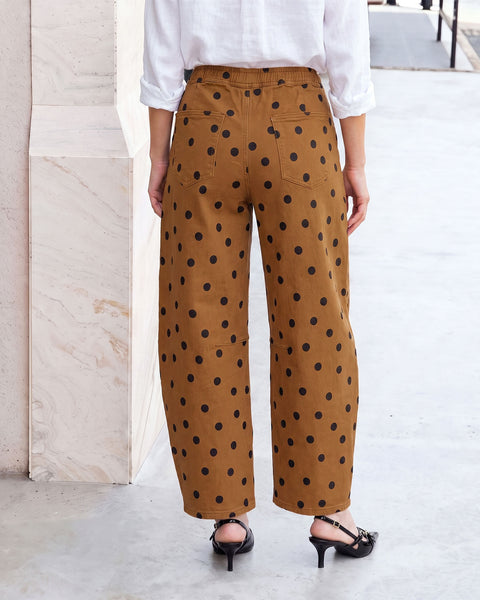 GRAPENT Barrel Womens Jeans High Rise Polka Dot Pull On Stretch Denim Pants | Cropped Jeans for Women, Elastic Waist with Drawstring, High Waisted, 27 Inch Inseam, Dressy Casual Outfit, Casual Daily Wear