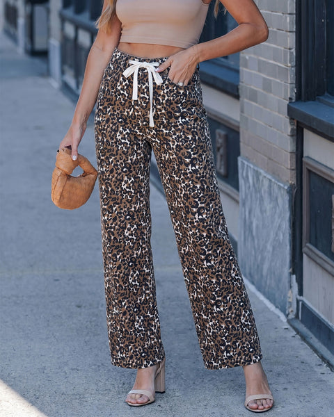 GRAPENT Leopard Jeans for Women Wide Leg High Waisted Cheetah Print Pants | High Rise, Drawstring Waist, Loose Straight Leg, Leopard Print Denim Pants, 28'' Inseam, Fit for Dressy Casual, Everyday Wear
