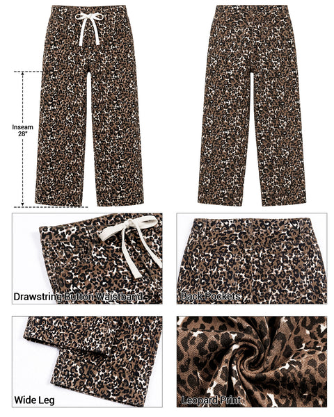 GRAPENT Leopard Jeans for Women Wide Leg High Waisted Cheetah Print Pants | High Rise, Drawstring Waist, Loose Straight Leg, Leopard Print Denim Pants, 28'' Inseam, Fit for Dressy Casual, Everyday Wear