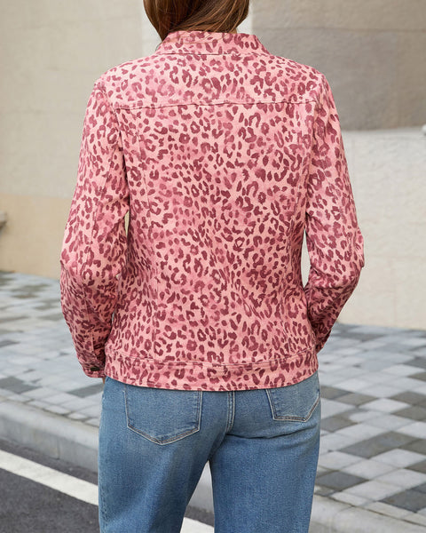 GRAPENT Leopard Cheetah Print Jean Jacket Women Casual Denim Trucker Jacket Stretchy Denim Jacket, Animal Print, Button Down, Long Sleeve, Side Pockets, Western Outfit, Fall Outfits for Women