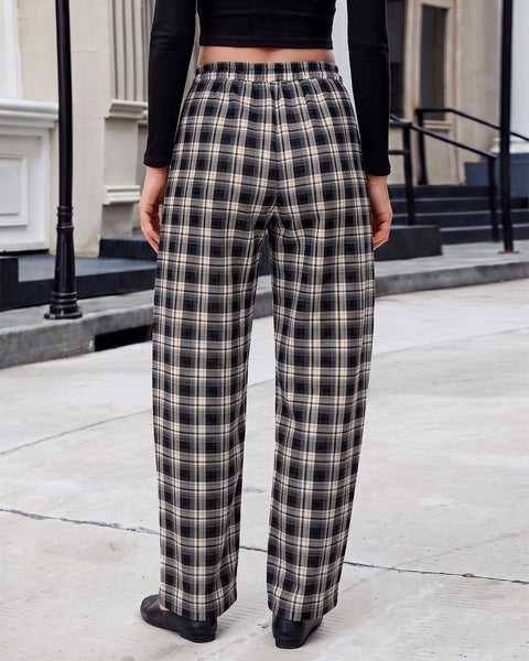 GRAPENT Barrel Pants Women Trendy Plaid High Waisted Pull On Ankle Trousers | Tapered Wide Leg Style, Elastic Waist with Adjustable Drawstring, Front Pockets, Work Office, Casual Fall Street Outfits