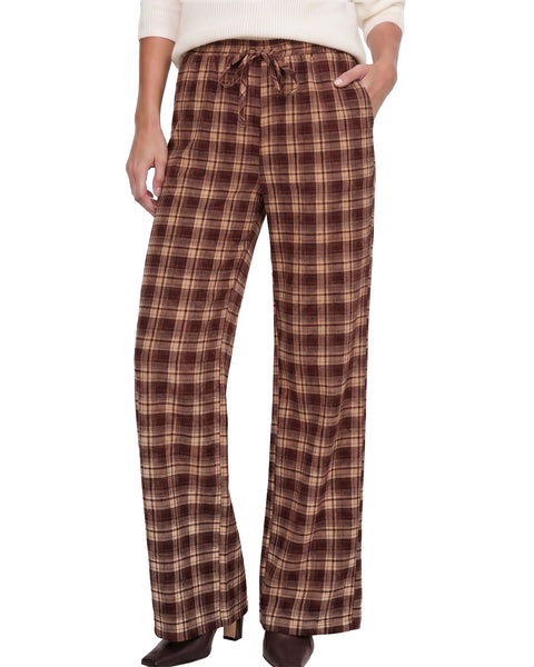 GRAPENT Plaid Pants for Women Wide Leg Elastic Waist Baggy Pull On Trousers | Tartan Pattern, High Waisted with Adjustable Drawstring, Casual Pants with Pockets, Relaxed Fit, For Daily Wear, Fall Outfits