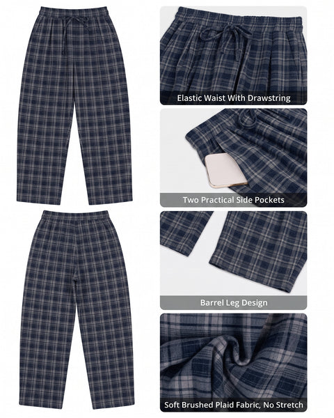 GRAPENT Barrel Pants Women Trendy Plaid High Waisted Pull On Ankle Trousers | Tapered Wide Leg Style, Elastic Waist with Adjustable Drawstring, Front Pockets, Work Office, Casual Fall Street Outfits