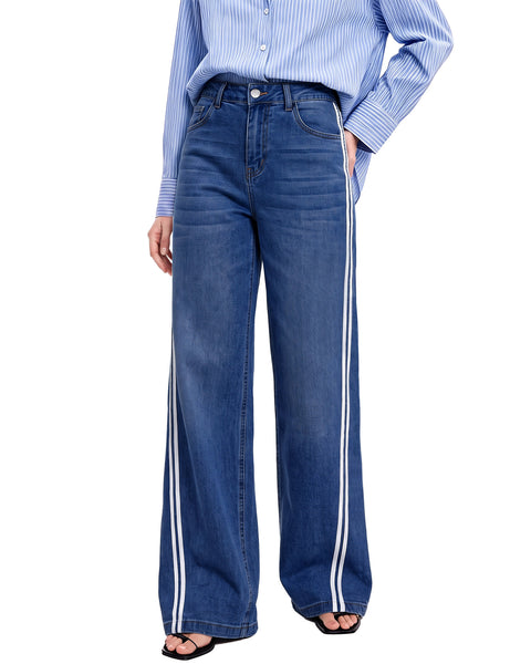 GRAPENT Wide Leg Jeans for Women High Rise Track Stripe Stretch Denim Pants Womens Jeans High Waisted, Full Length, 29.5" Inseam, Classic 5 Pockets, 90s Baggy Style, Country Concert, Work Casual Outfit