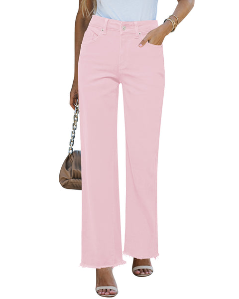 GRAPENT Straight Leg Jeans for Women High Waisted Stretchy Frayed Raw Hem Loose Denim Pants Casual Baggy Jean Trousers