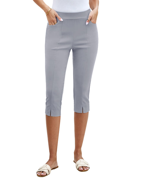 GRAPENT Capri Pants for Women High Waisted Pull On Elastic Waist Dressy Casual Stretchy Capris Trousers Pants Pockets