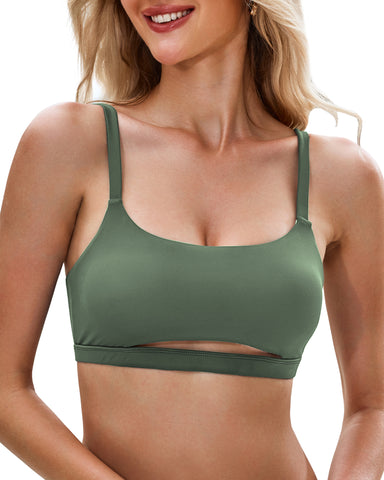 GRAPENT  Tank Bikini Tops for Women Racerback Swimsuit Crop Tops with Adjustable Straps