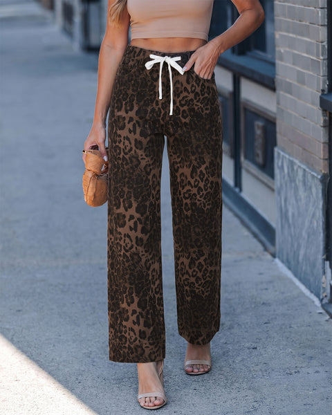 GRAPENT Leopard Jeans for Women Wide Leg High Waisted Cheetah Print Pants | High Rise, Drawstring Waist, Loose Straight Leg, Leopard Print Denim Pants, 28'' Inseam, Fit for Dressy Casual, Everyday Wear
