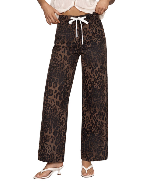 GRAPENT Leopard Jeans for Women Wide Leg High Waisted Cheetah Print Pants | High Rise, Drawstring Waist, Loose Straight Leg, Leopard Print Denim Pants, 28'' Inseam, Fit for Dressy Casual, Everyday Wear