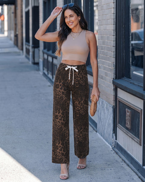 GRAPENT Leopard Jeans for Women Wide Leg High Waisted Cheetah Print Pants | High Rise, Drawstring Waist, Loose Straight Leg, Leopard Print Denim Pants, 28'' Inseam, Fit for Dressy Casual, Everyday Wear