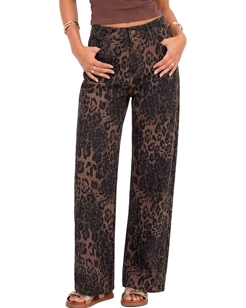 GRAPENT Womens Wide Leg Jeans High Waist Cheetah Print Baggy Leopard Pants | Baggy Wide Leg Cut, Classic Leopard Print, High Rise, 29.5 Inch Inseam, Stretchy Denim Pants, Loose Fit, Western Chic Outfits