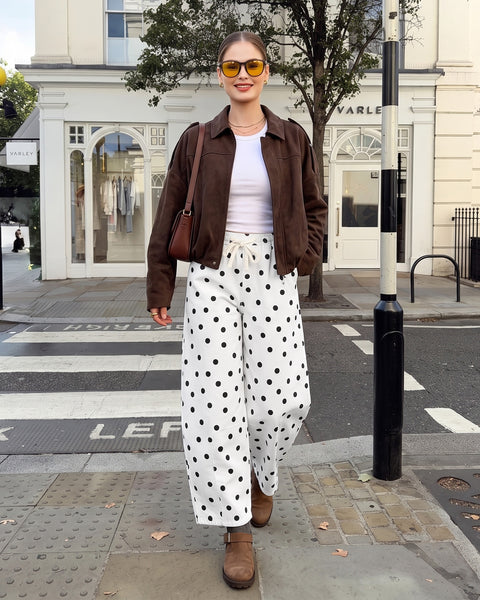 GRAPENT Barrel Womens Jeans High Rise Polka Dot Pull On Stretch Denim Pants | Cropped Jeans for Women, Elastic Waist with Drawstring, High Waisted, 27 Inch Inseam, Dressy Casual Outfit, Casual Daily Wear