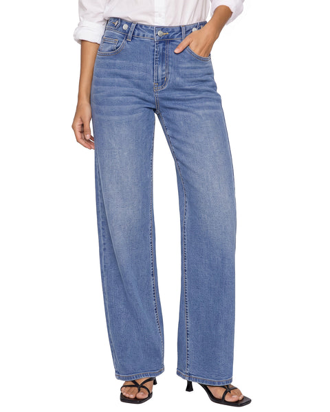 GRAPENT Jeans for Women Wide Leg High Rise Cinch-Waist Stretchy Denim Pants | High Waisted, Adjustable Waist, Full Length, 30'' Inseam, 90s Baggy Straight, Great for Everyday Wear, Dressy Casual Outifts