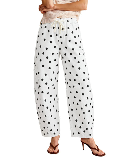 GRAPENT Barrel Womens Jeans High Rise Polka Dot Pull On Stretch Denim Pants | Cropped Jeans for Women, Elastic Waist with Drawstring, High Waisted, 27 Inch Inseam, Dressy Casual Outfit, Casual Daily Wear