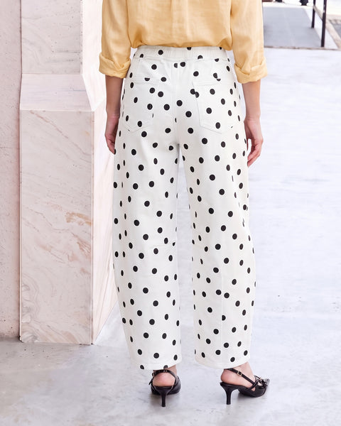 GRAPENT Barrel Womens Jeans High Rise Polka Dot Pull On Stretch Denim Pants | Cropped Jeans for Women, Elastic Waist with Drawstring, High Waisted, 27 Inch Inseam, Dressy Casual Outfit, Casual Daily Wear
