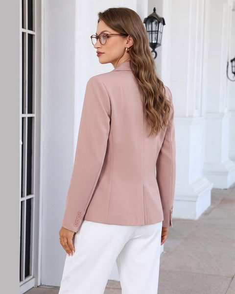 GRAPENT Blazers for Women Business Casual Double Breasted Suit Jackets Notch Collar, Long Sleeves with Button Cuffs, Flap Pockets, Shoulder Pads, Dressy Casual Fitted Outfits, Work Office Wear
