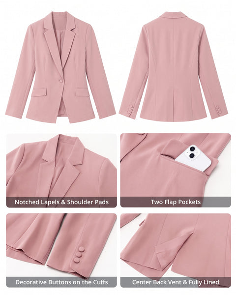 GRAPENT Womens Blazers Dressy Casual Long Sleeve Work Office Suit Jackets Notched Lapel, Shoulder Pads, Single Button, Two Pockets, Open Quarters, Back Slit, Casual Work Wear, Business Casual Outfits