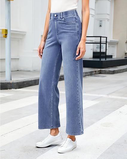 GRAPENT Wide Leg Jeans for Women High Waisted Trendy Pull On Elastic Waist Soft Stretchy Denim Pants Sweatpant Jeans