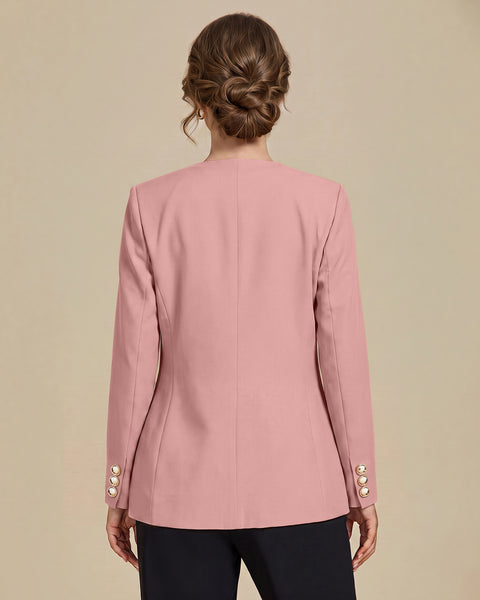 GRAPENT Blazers for Women Dressy Casual Collarless Long Sleeves Suit Jacket Blazers for Women Business Casual, Fully Lined, Shoulder Pads, Single Button, Two Pockets, Work Casual Wear, Interview Outfit