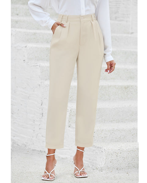 Elastic Back Waist High Waisted Straight Leg Cropped Pants