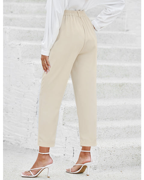 Elastic Back Waist High Waisted Straight Leg Cropped Pants