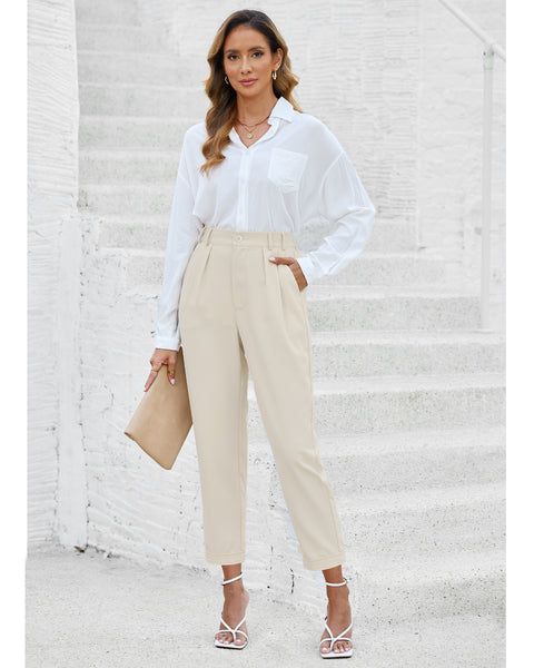 Elastic Back Waist High Waisted Straight Leg Cropped Pants