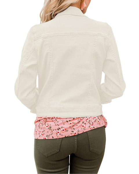 GRAPENT Women's Basic Button Down Long Sleeve Stretchy Jean Trucker Denim Jacket