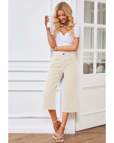 GRAPENT Jean Capris for Women Wide Leg Jeans High Waisted Crop Denim Capri Pants Stretchy Baggy