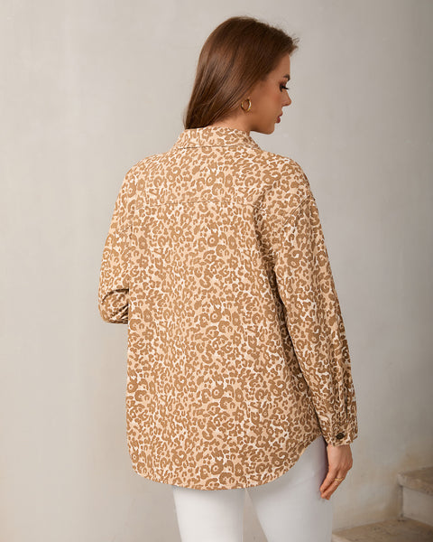 GRAPENT Women's Leopard Jean Jacket Oversized Cheetah Print Denim Shacket Non‑stretch, Leopard Print, Longline Silhouette, Button Down Denim Jackets, Flap Chest Pockets, Casual Outings, Fall Outfits