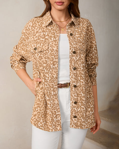 GRAPENT Women's Leopard Jean Jacket Oversized Cheetah Print Denim Shacket Non‑stretch, Leopard Print, Longline Silhouette, Button Down Denim Jackets, Flap Chest Pockets, Casual Outings, Fall Outfits