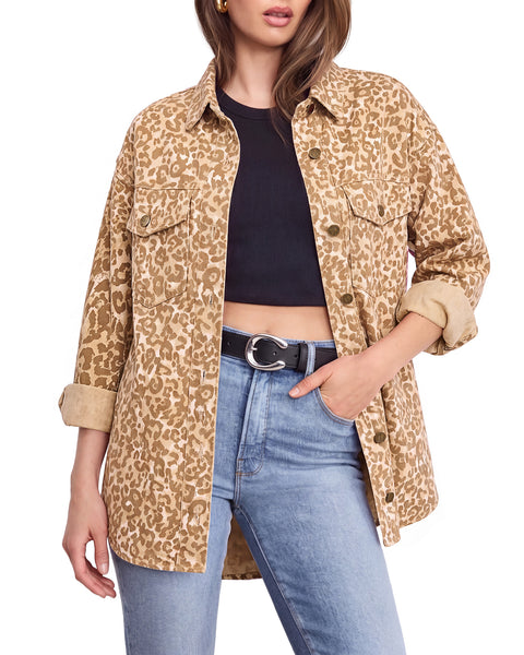 GRAPENT Women's Leopard Jean Jacket Oversized Cheetah Print Denim Shacket Non‑stretch, Leopard Print, Longline Silhouette, Button Down Denim Jackets, Flap Chest Pockets, Casual Outings, Fall Outfits