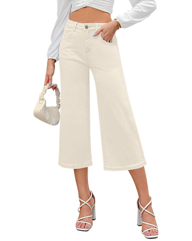 GRAPENT Jean Capris for Women Wide Leg Jeans High Waisted Crop Denim Capri Pants Stretchy Baggy