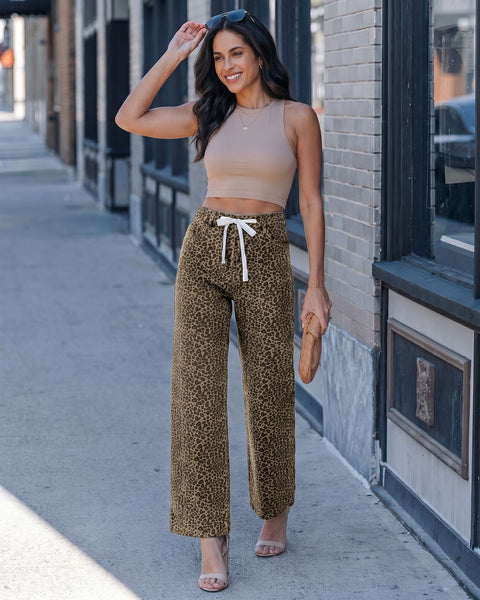 GRAPENT Leopard Jeans for Women Wide Leg High Waisted Cheetah Print Pants | High Rise, Drawstring Waist, Loose Straight Leg, Leopard Print Denim Pants, 28'' Inseam, Fit for Dressy Casual, Everyday Wear
