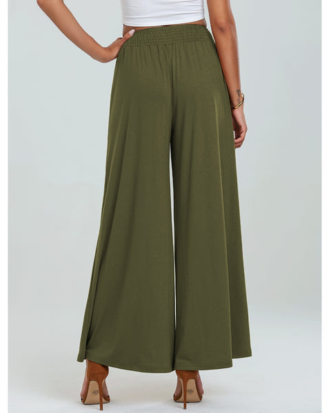 GRAPENT Wide Leg Pants for Women High Wasited Baggy Palazzo Pants Casual Pull On Bell Bottom Smocked Elastic Waist Pants