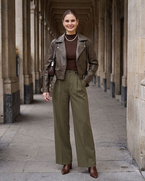 GRAPENT Business Casual Pants for Women Wide Leg Elastic Waist Work Trouser | Straight Wide Leg Dressy Casual Pants, High Waisted, Elastic Back Waist, Front Pleated, Cinched Waist, Work Office Outfits
