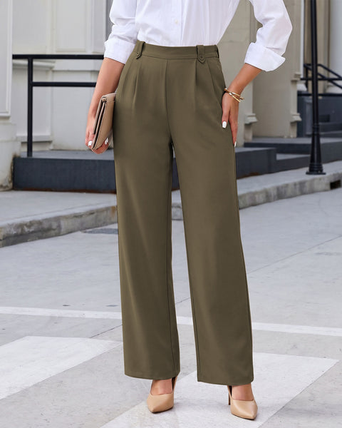 GRAPENT Dress Pants Women Wide Leg Business Casual Pull On Work Trousers | Pull On Closure, High Waisted, Elastic Back Waist, Front Pleated, Dressy Casual Pants, Office Wear, Business Casual Outfits