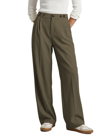 GRAPENT Business Casual Pants for Women Wide Leg Elastic Waist Work Trouser | Straight Wide Leg Dressy Casual Pants, High Waisted, Elastic Back Waist, Front Pleated, Cinched Waist, Work Office Outfits