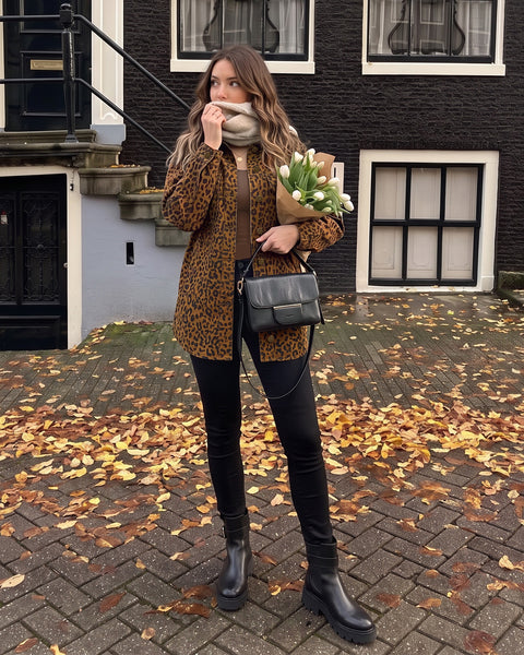 GRAPENT Women's Leopard Jean Jacket Oversized Cheetah Print Denim Shacket Non‑stretch, Leopard Print, Longline Silhouette, Button Down Denim Jackets, Flap Chest Pockets, Casual Outings, Fall Outfits