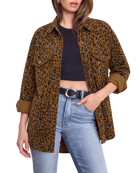 GRAPENT Women's Leopard Jean Jacket Oversized Cheetah Print Denim Shacket Non‑stretch, Leopard Print, Longline Silhouette, Button Down Denim Jackets, Flap Chest Pockets, Casual Outings, Fall Outfits