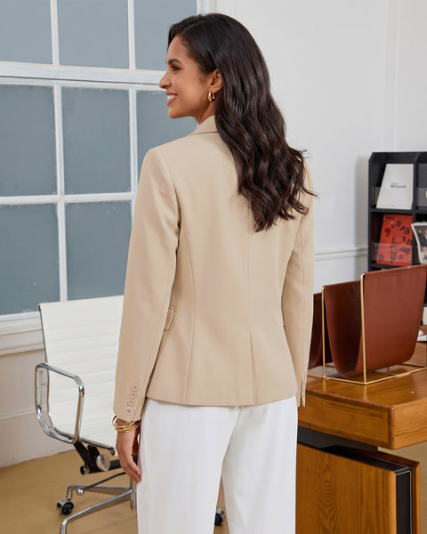 GRAPENT Blazers for Women Business Casual Double Breasted Suit Jackets Notch Collar, Long Sleeves with Button Cuffs, Flap Pockets, Shoulder Pads, Dressy Casual Fitted Outfits, Work Office Wear