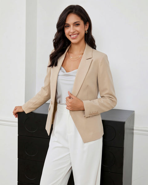 GRAPENT Blazers for Women Business Casual Double Breasted Suit Jackets Notch Collar, Long Sleeves with Button Cuffs, Flap Pockets, Shoulder Pads, Dressy Casual Fitted Outfits, Work Office Wear