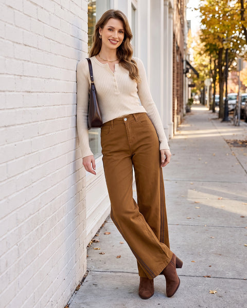 GRAPENT Wide Leg Jeans for Women High Rise Track Stripe Stretch Denim Pants Womens Jeans High Waisted, Full Length, 29.5" Inseam, Classic 5 Pockets, 90s Baggy Style, Country Concert, Work Casual Outfit