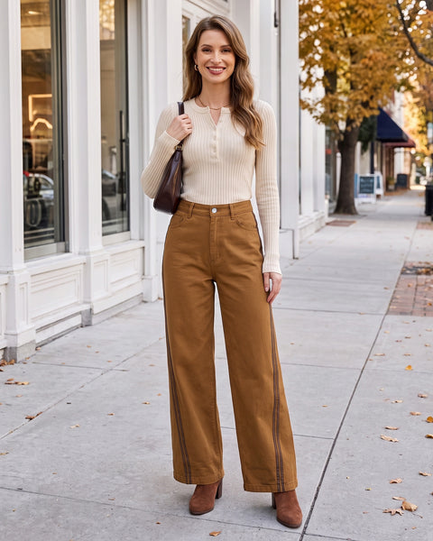 GRAPENT Wide Leg Jeans for Women High Rise Track Stripe Stretch Denim Pants Womens Jeans High Waisted, Full Length, 29.5" Inseam, Classic 5 Pockets, 90s Baggy Style, Country Concert, Work Casual Outfit